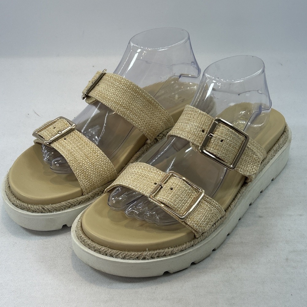 Madden NYC Raffia Flatform Sandals Women's Size 9 Chunky Dual Strap Slides